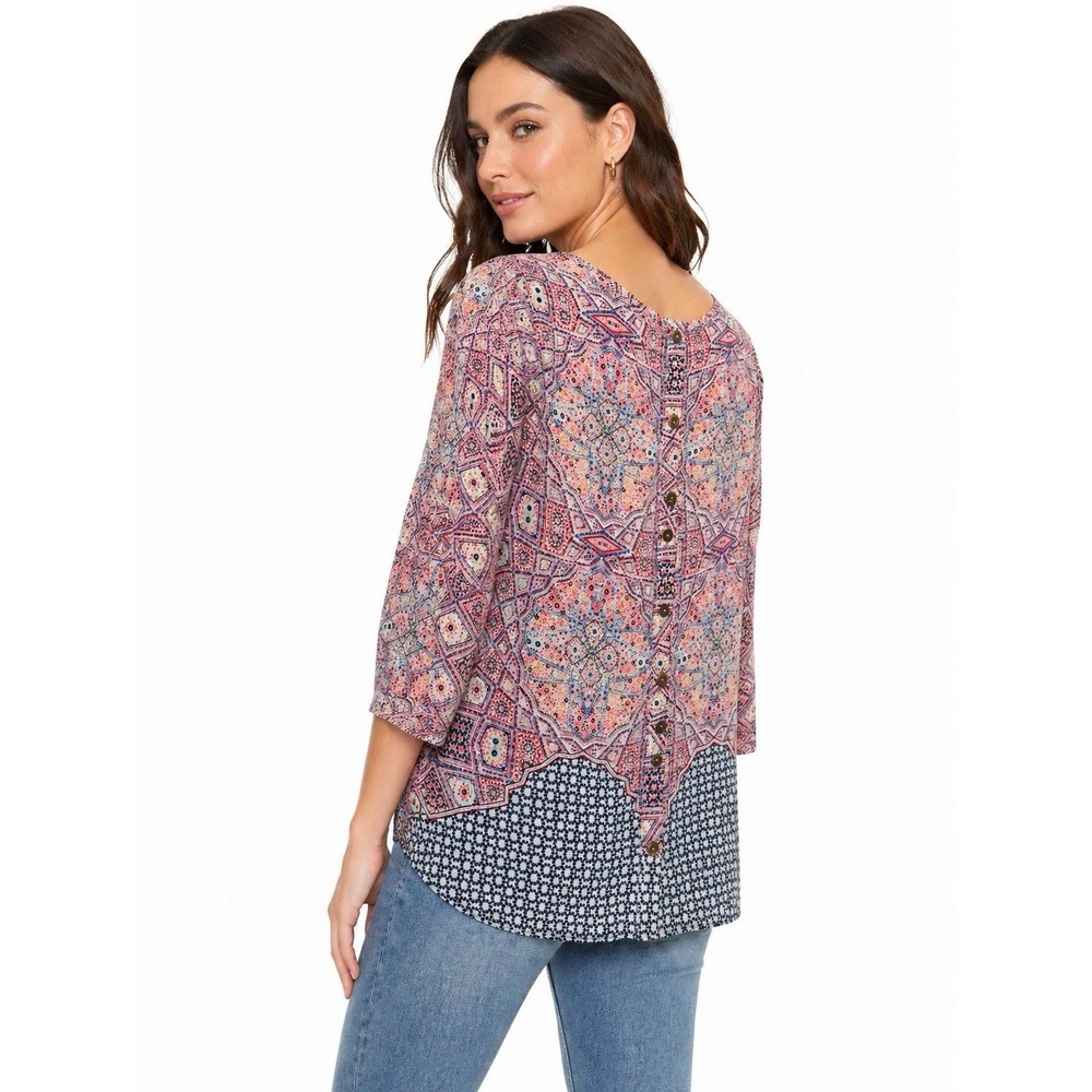 Maeve Anthropologie Blouse Size‎ 6 Boho Geometric Print 3/4 Sleeve Top